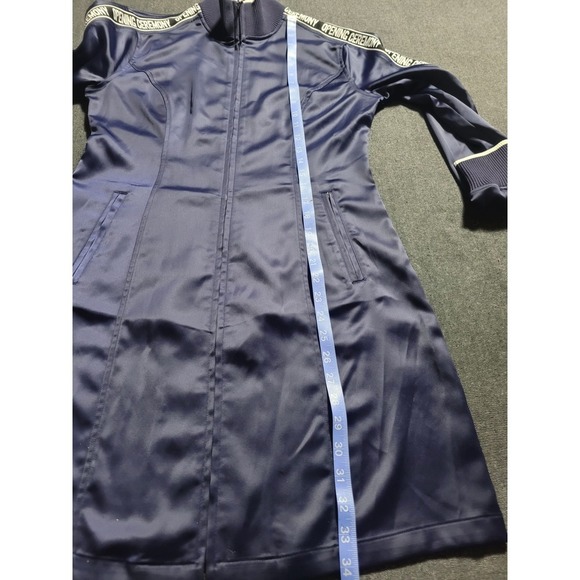 Opening Ceremony Navy Blue Track Dress Mini‎ Satin Logo Size Medium $350 Retail - Picture 12 of 13